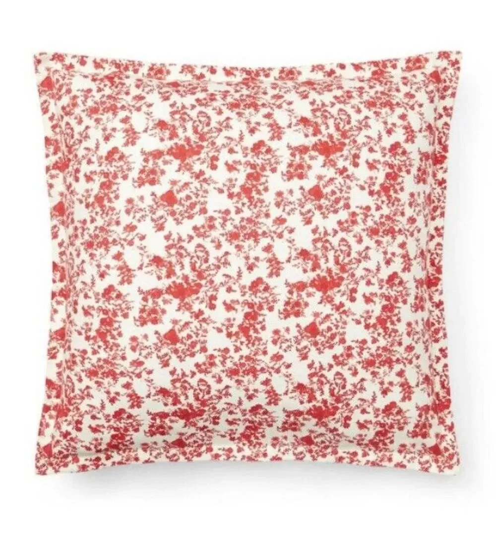 Ralph Lauren Rhyne FLANNEL Floral Euro Pillow Sham RED 26” X 26” $135